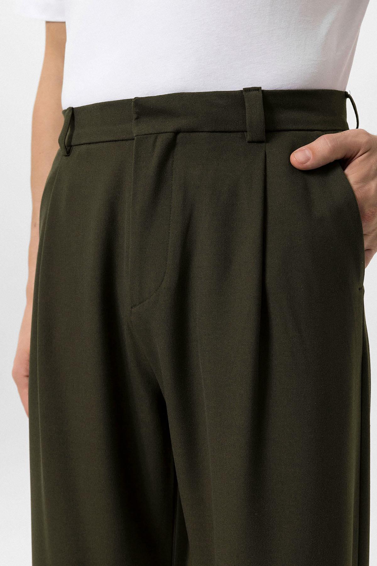 Antioch-Haki Yüksek Bel Baggy Erkek Pantolon-Kumaş Pantolon-3-Milagron.com