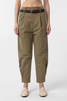 Antioch-Haki Yüksek Bel Paçası Düğmeli Fit Kadın Pantolon-Kumaş Pantolon-1-Milagron.com