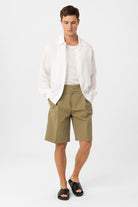 Antioch-Haki Yüksek Bel Pileli Relaxed Bermuda Erkek şort-Şort-2-Milagron.com
