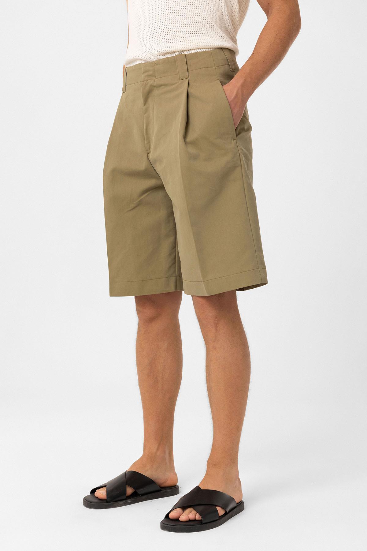 Antioch-Haki Yüksek Bel Pileli Relaxed Bermuda Erkek şort-Şort-3-Milagron.com