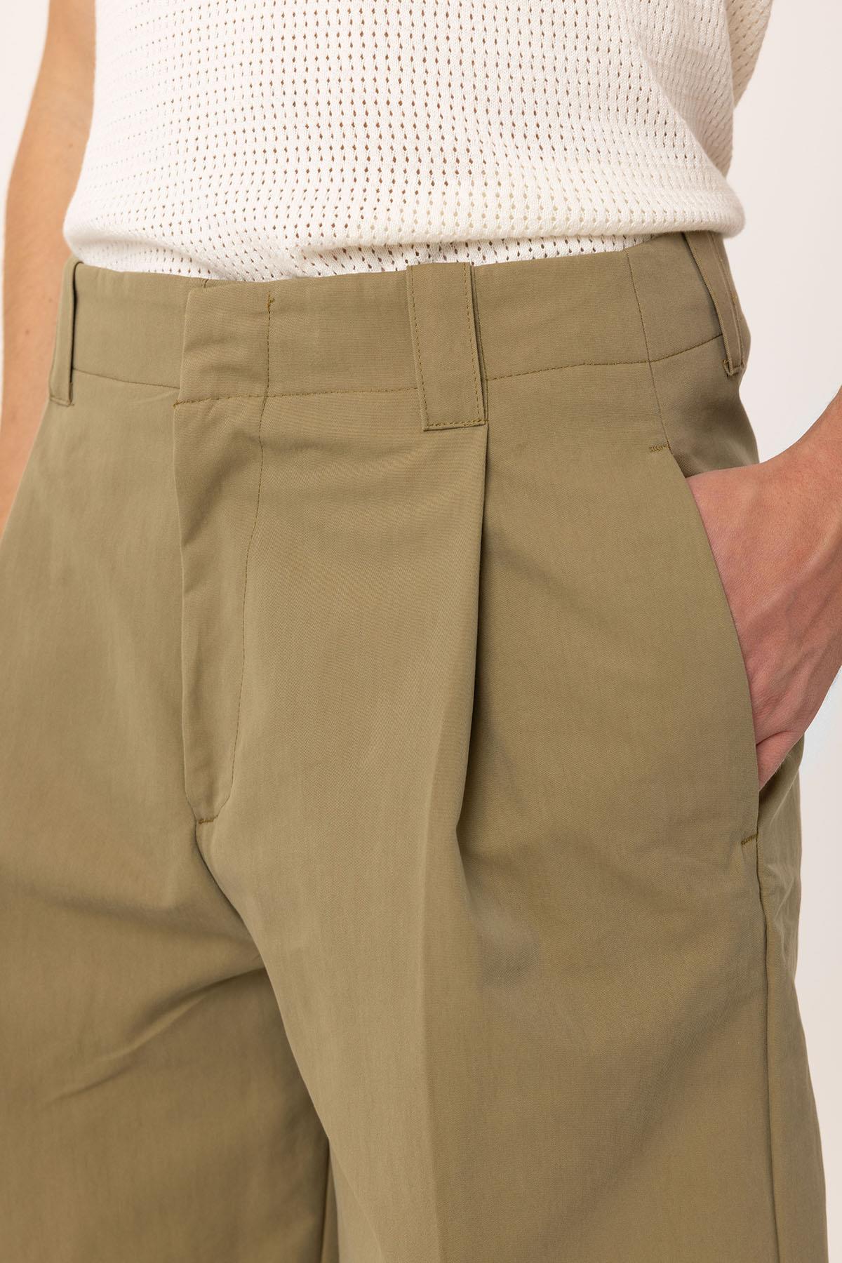 Antioch-Haki Yüksek Bel Pileli Relaxed Bermuda Erkek şort-Şort-4-Milagron.com