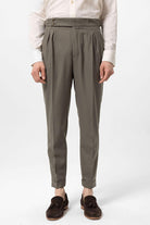 Antioch-Haki Yüksek Bel Yandan Tokalı Pileli Kumaş Pantolon-Kumaş Pantolon-1-Milagron.com