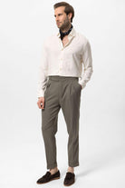 Antioch-Haki Yüksek Bel Yandan Tokalı Pileli Kumaş Pantolon-Kumaş Pantolon-2-Milagron.com