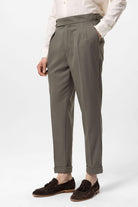 Antioch-Haki Yüksek Bel Yandan Tokalı Pileli Kumaş Pantolon-Kumaş Pantolon-3-Milagron.com