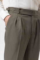 Antioch-Haki Yüksek Bel Yandan Tokalı Pileli Kumaş Pantolon-Kumaş Pantolon-4-Milagron.com