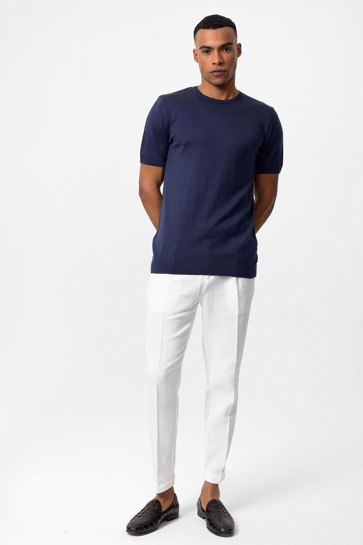 Antioch-İndigo Bisiklet Yaka Erkek Triko T Shirt-T-Shirts-3-Milagron.com