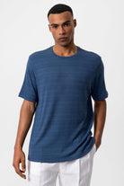 Antioch-İndigo Bisiklet Yaka Fitilli Erkek T Shirt-T-Shirts-1-Milagron.com