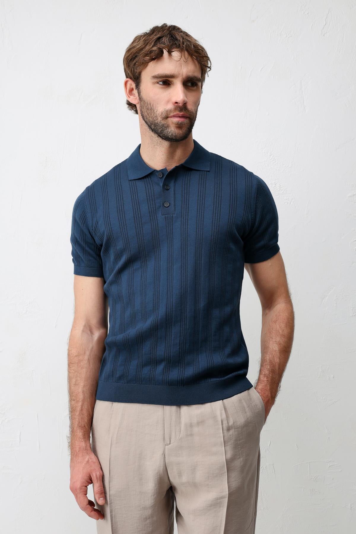 Antioch İNdigo Dokulu Triko Erkek Polo T-Shirt
