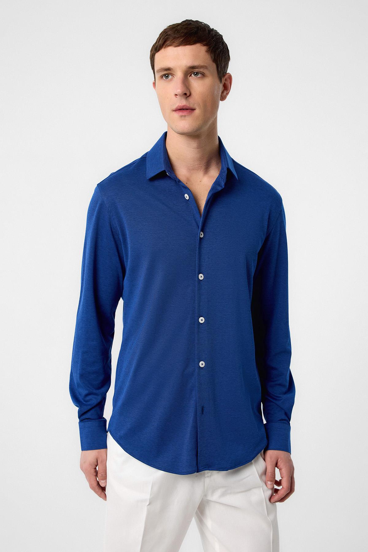 Antioch-İndigo Slim Fit Erkek Gömlek-Gömlek-1-Milagron.com