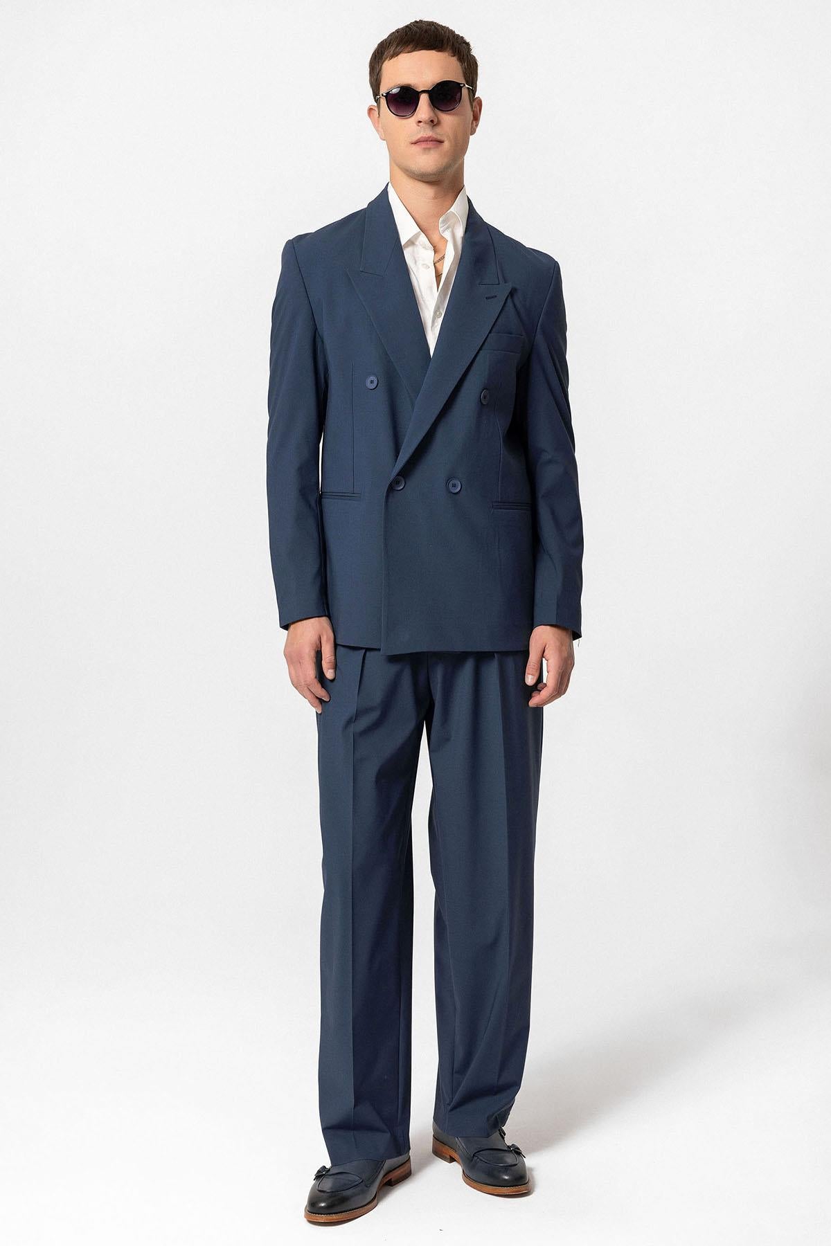 Antioch-İndigo Tek Düğme Kruvaze Erkek Blazer Ceket-Ceket-3-Milagron.com