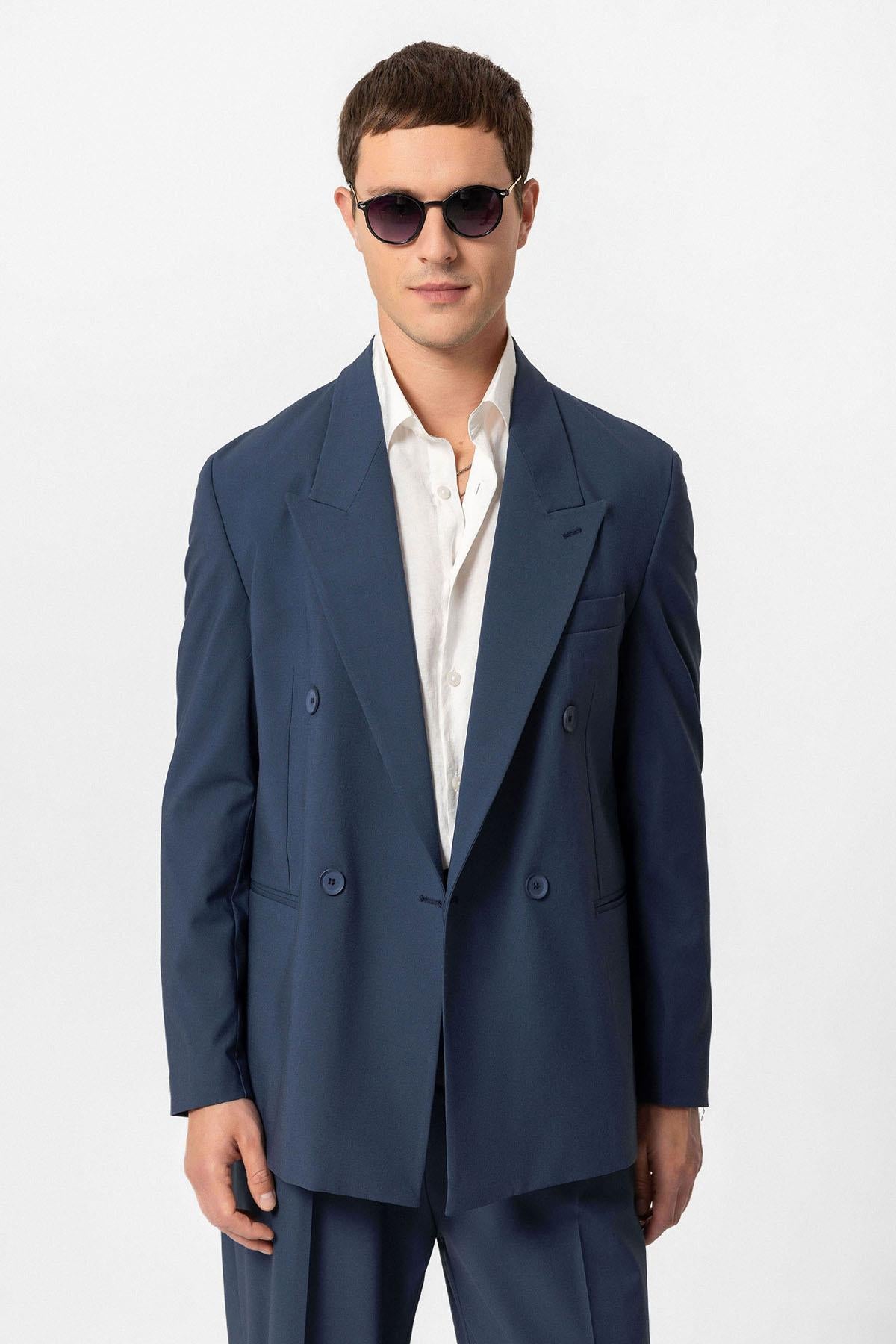 Antioch-İndigo Tek Düğme Kruvaze Erkek Blazer Ceket-Ceket-4-Milagron.com