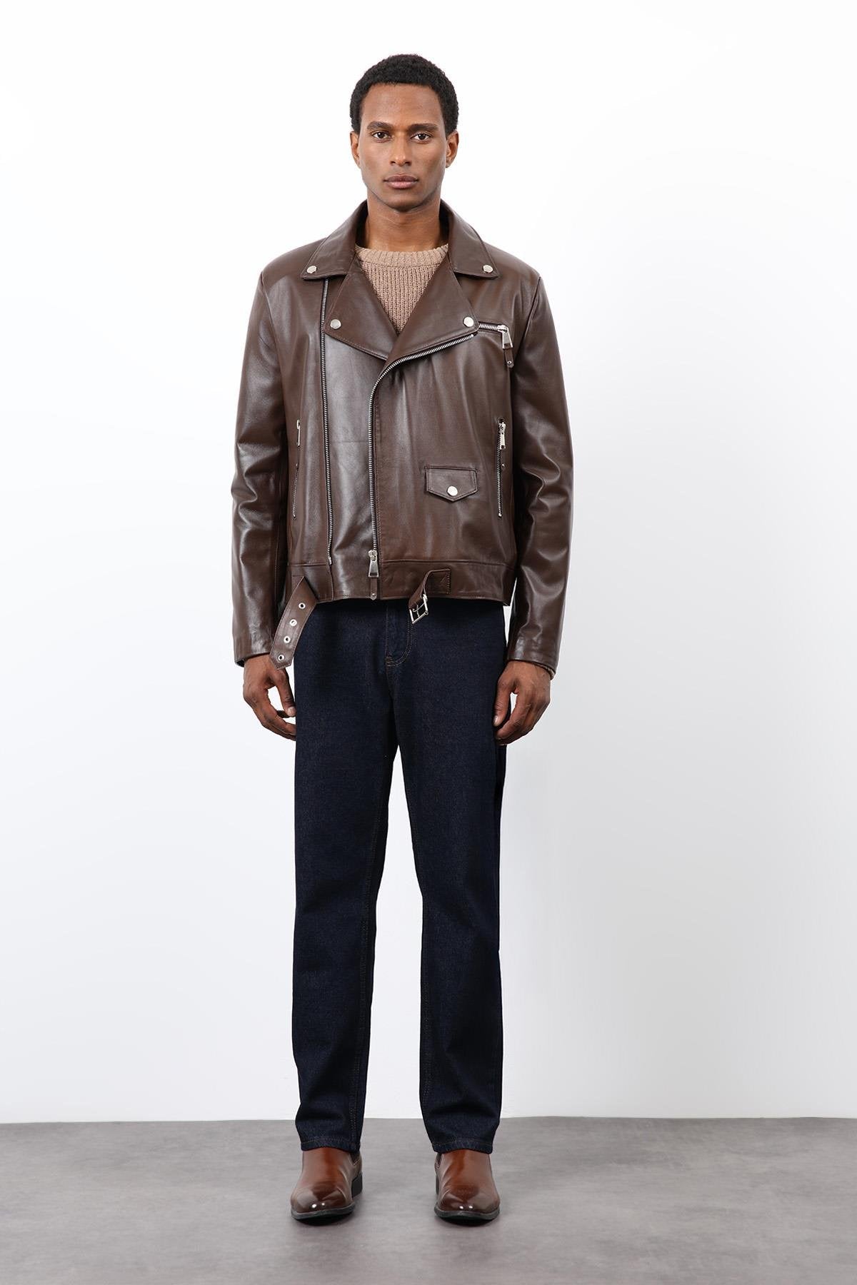 Antioch-Kahve 100% Deri Biker Ceket-Ceket-3-Milagron.com