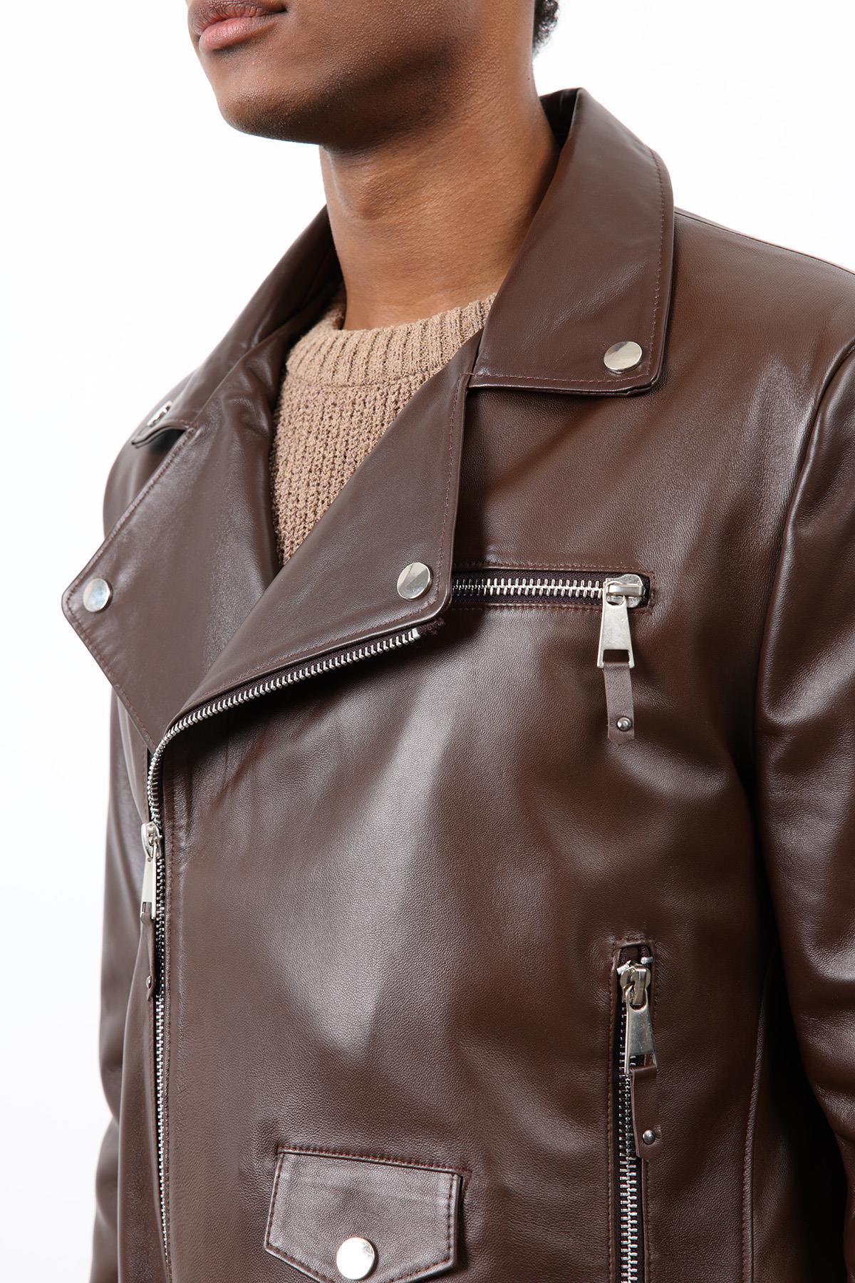 Antioch-Kahve 100% Deri Biker Ceket-Ceket-7-Milagron.com