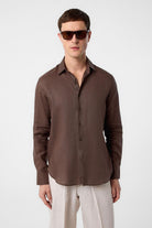 Antioch-Antioch Kahve 100% Keten Comfort Fit Erkek Gömlek-Gömlek-4-Milagron.com