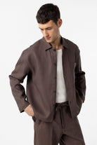 Antioch-Kahve 100% Keten Relax Fit Erkek İnce Ceket-Ceket-2-Milagron.com