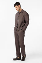 Antioch-Kahve 100% Keten Relax Fit Erkek İnce Ceket-Ceket-3-Milagron.com