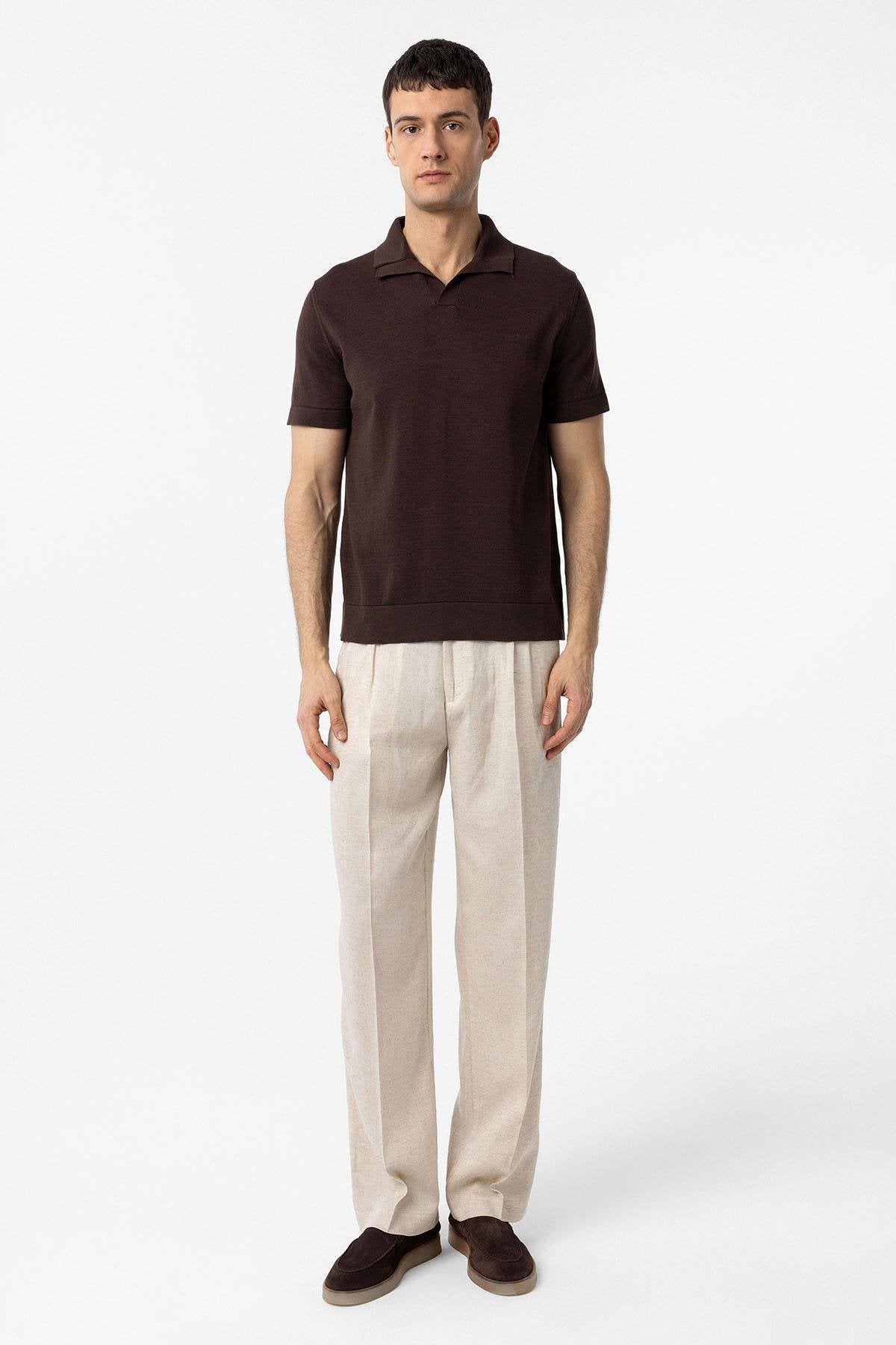 Antioch-Kahve 100% Pamuk Apaş Yaka Triko T Shirt-T-Shirts-2-Milagron.com