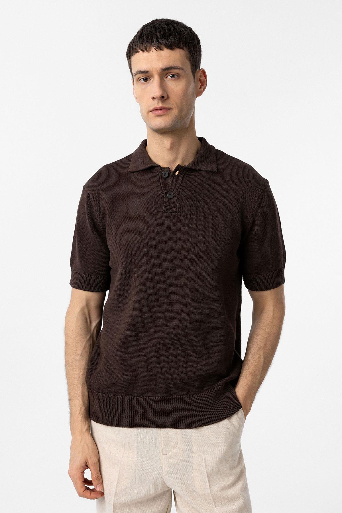 Antioch-Kahve 100% Pamuk Polo Yaka Triko T Shirt-T-Shirts-1-Milagron.com