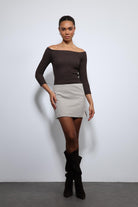 Antioch-Kahve Açık Omuz Detaylı Top-Top-1-Milagron.com