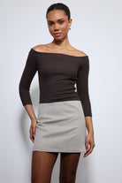 Antioch-Kahve Açık Omuz Detaylı Top-Top-2-Milagron.com