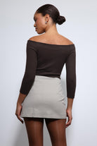 Antioch-Kahve Açık Omuz Detaylı Top-Top-5-Milagron.com