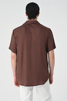 Antioch-Kahve Apaş Yaka Oversize Kısa Kollu Erkek Gömlek-Gömlek-6-Milagron.com