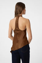 Antioch-Kahve Asimetrik Saten Sırt Dekolteli Kadın Top-Top-5-Milagron.com