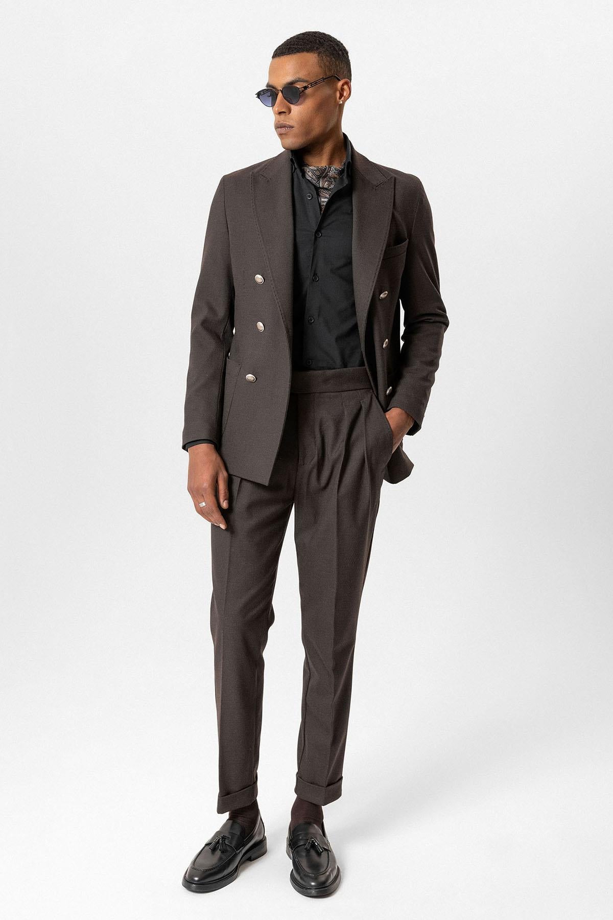 Antioch-Kahve Astarsız Kruvaze Erkek Blazer Ceket-Ceket-4-Milagron.com