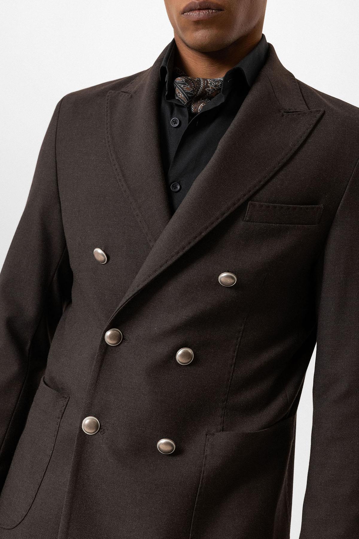 Antioch-Kahve Astarsız Kruvaze Erkek Blazer Ceket-Ceket-5-Milagron.com
