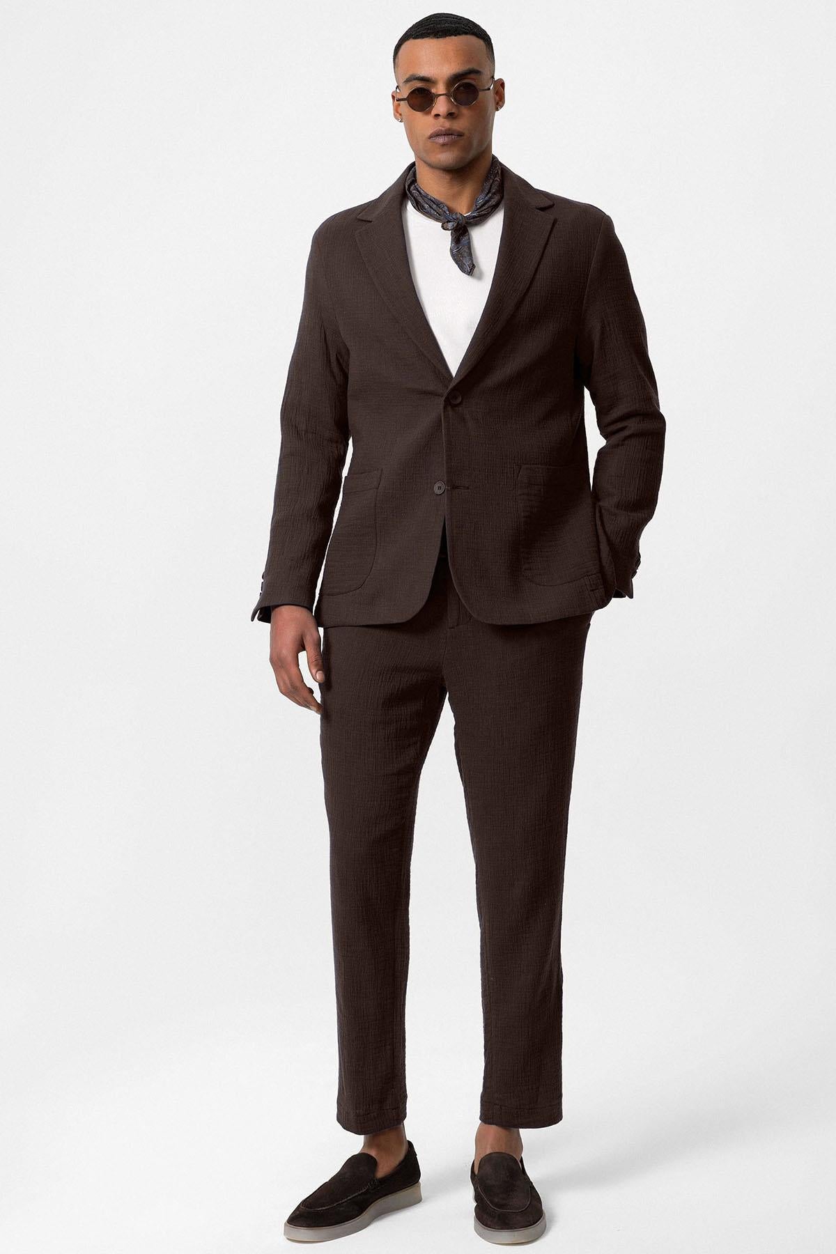 Antioch Kahve Astarsız Torba Cepli Erkek Blazer Ceket