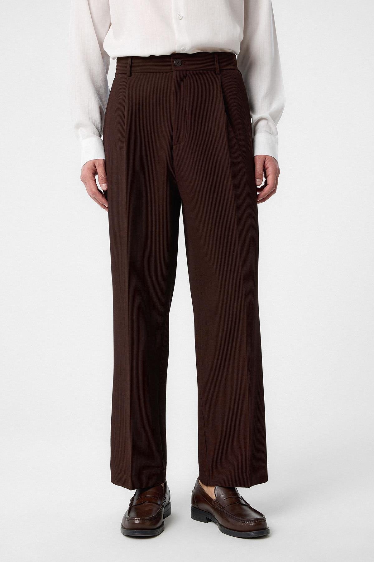 Antioch-Kahve Baggy Fitilli Erkek Pantolon-Kumaş Pantolon-1-Milagron.com