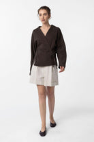 Antioch-Kahve Bağlamalı Kimono Kadın Gömlek-Gömlek-2-Milagron.com