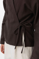 Antioch-Kahve Bağlamalı Kimono Kadın Gömlek-Gömlek-3-Milagron.com