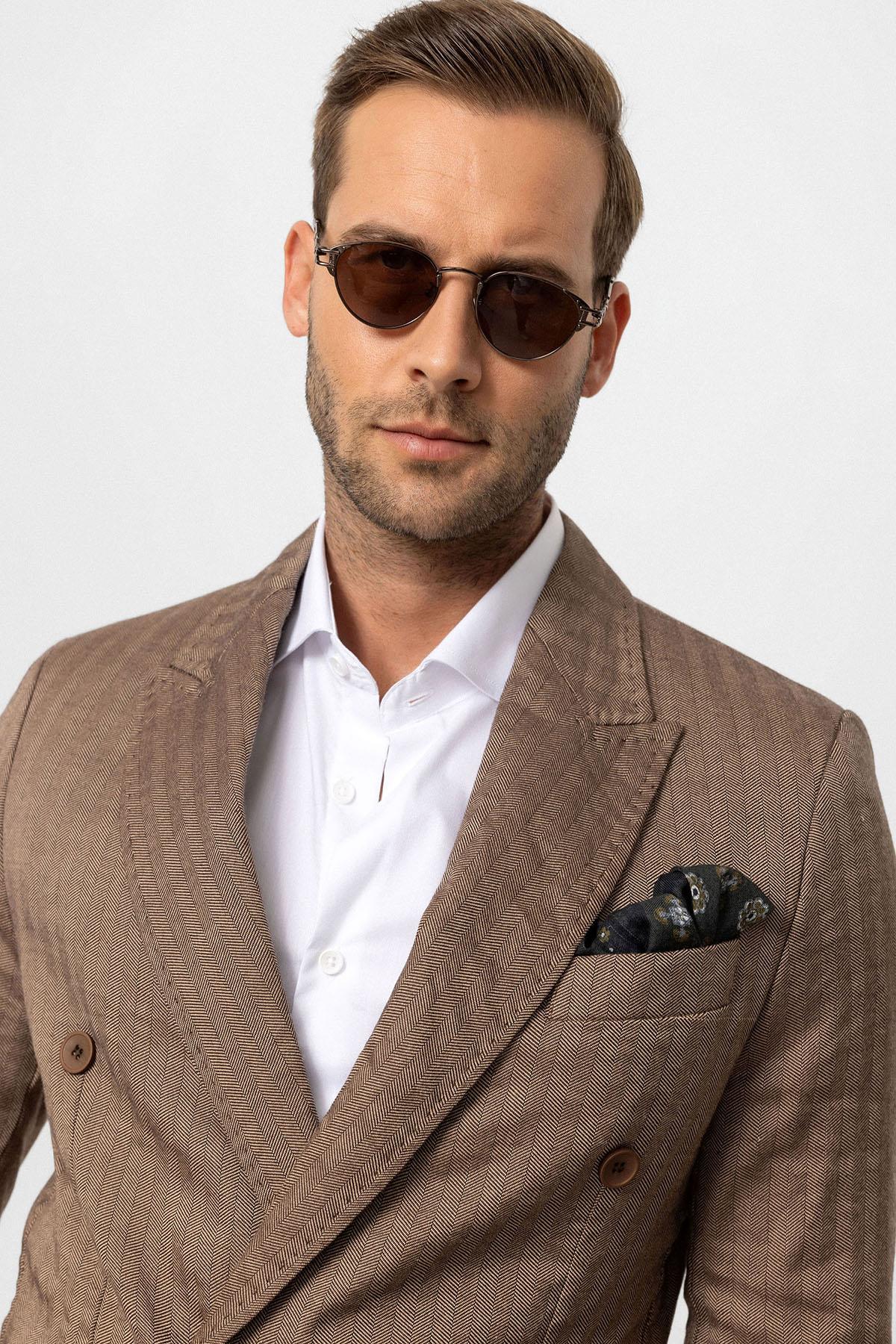 Antioch-Kahve Balıksırtı Desenli Erkek Blazer Ceket-Blazer Ceket-5-Milagron.com