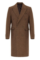 Antioch-Kahve Balıksırtı Desenli Kruvaze Erkek Kaban-Kaban-2-Milagron.com