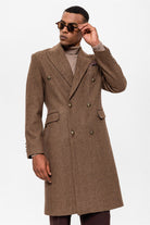 Antioch-Kahve Balıksırtı Desenli Kruvaze Erkek Kaban-Kaban-4-Milagron.com