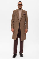 Antioch-Kahve Balıksırtı Desenli Kruvaze Erkek Kaban-Kaban-5-Milagron.com