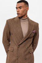 Antioch-Kahve Balıksırtı Desenli Kruvaze Erkek Kaban-Kaban-6-Milagron.com