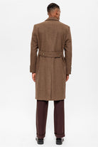 Antioch-Kahve Balıksırtı Desenli Kruvaze Erkek Kaban-Kaban-7-Milagron.com