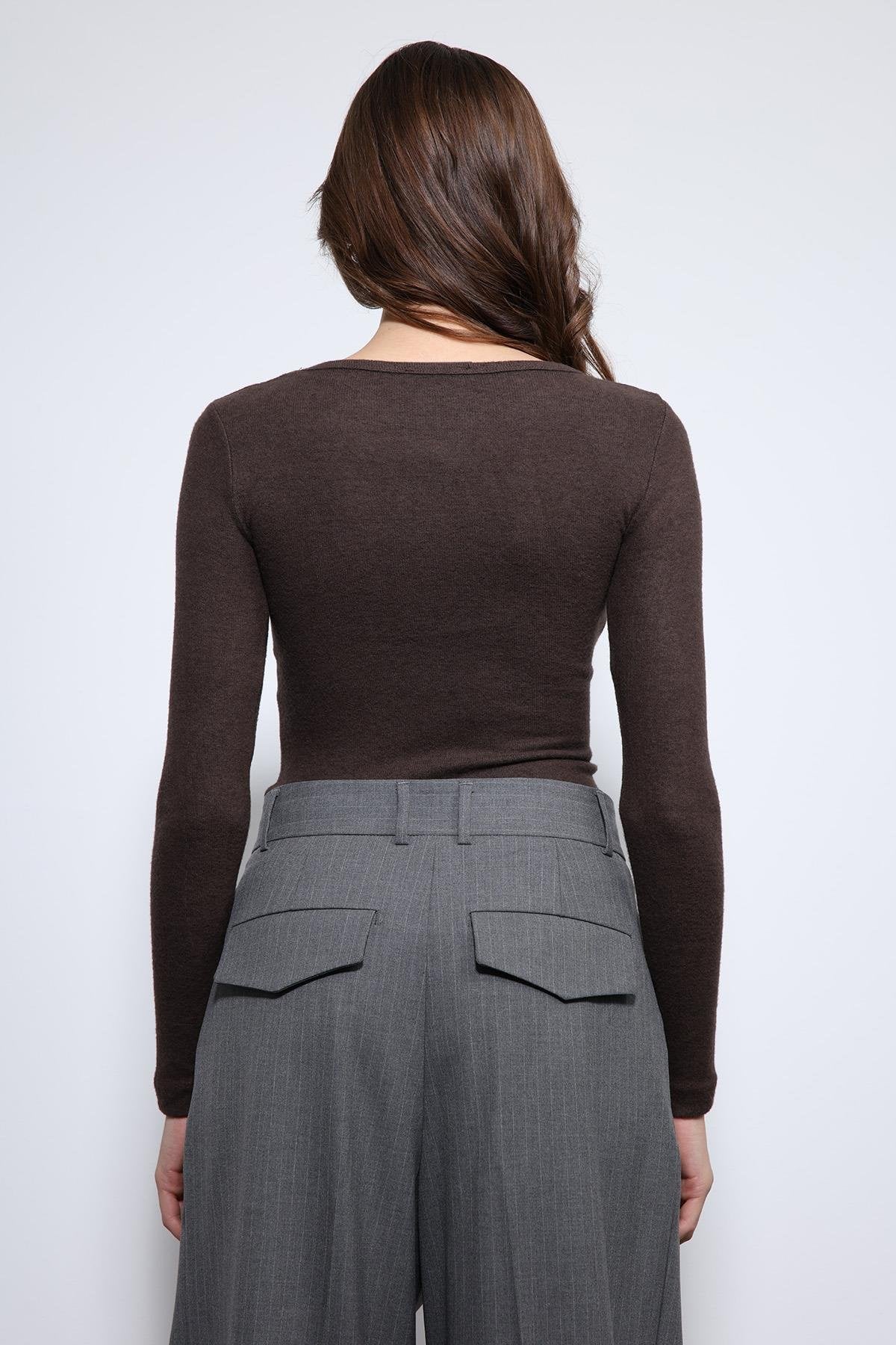 Antioch-Kahve Basic Uzun Kollu T Shirt-T-Shirt-4-Milagron.com