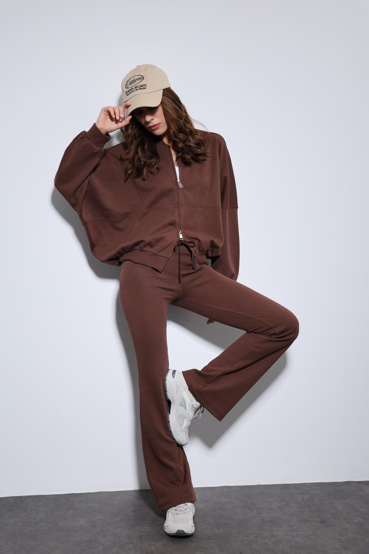 Antioch-Kahve Bomber Ceket Ve İspanyol Paça Eşofman Takım-Takım-1-Milagron.com