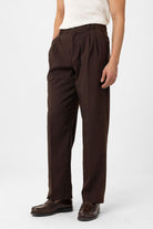 Antioch-Kahve Çift Pileli Baggy Fit Erkek Pantolon-Kumaş Pantolon-1-Milagron.com