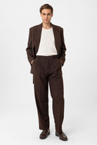 Antioch-Kahve Çift Pileli Baggy Fit Erkek Pantolon-Kumaş Pantolon-2-Milagron.com