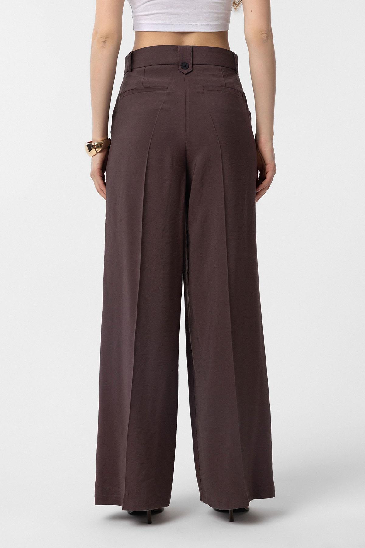 Antioch-Kahve Çift Pilili Kadın Pantolon-Kumaş Pantolon-4-Milagron.com