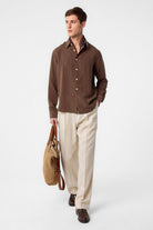 Antioch-Kahve Çizgili Ve Dokulu Erkek Gömlek-Gömlek-3-Milagron.com