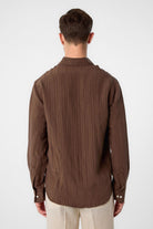 Antioch-Kahve Çizgili Ve Dokulu Erkek Gömlek-Gömlek-5-Milagron.com