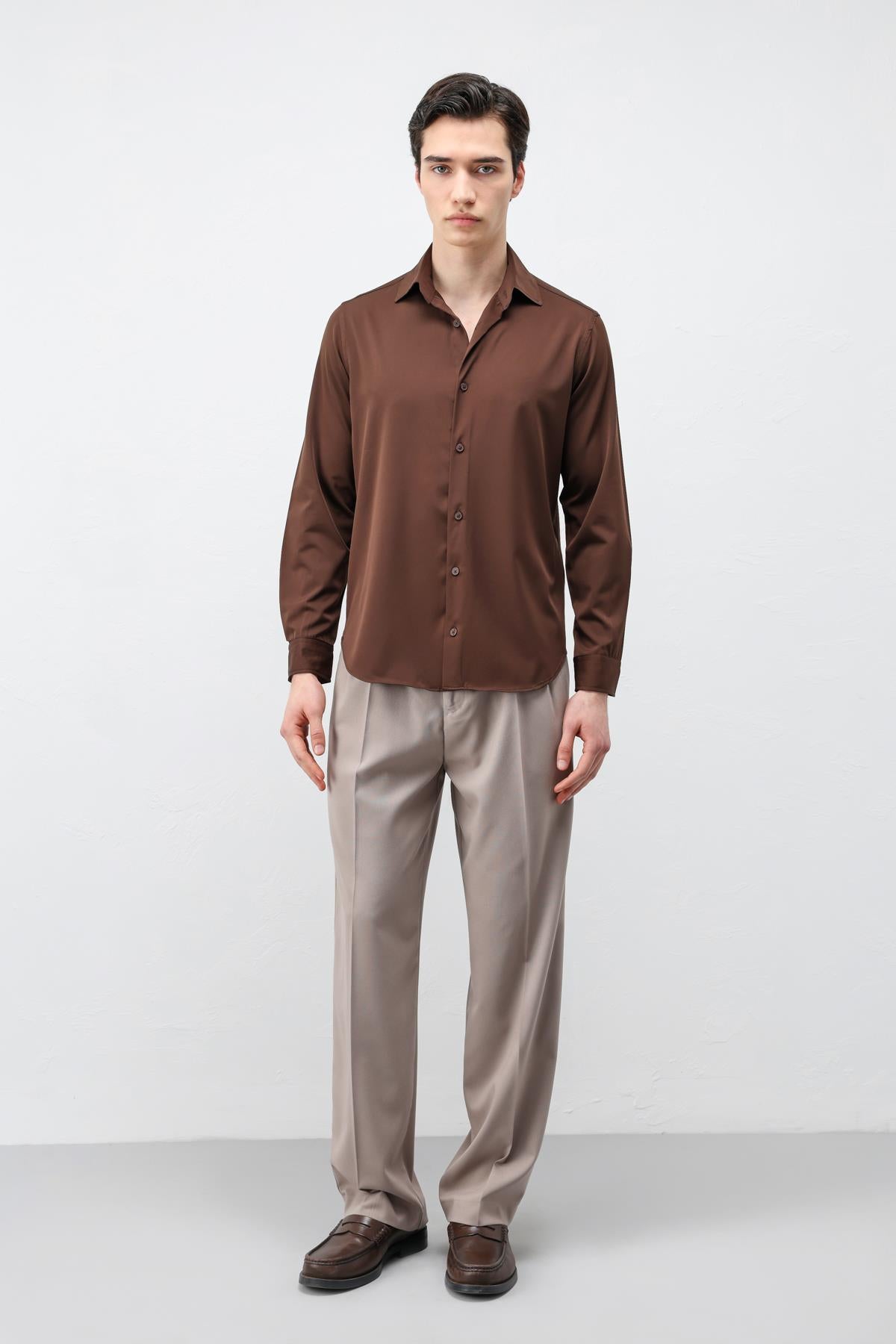 Antioch Kahve Comfort Slim Erkek Gömlek