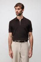 Antioch Kahve Comfort Slim Fermuarlı Erkek Triko T-Shirt