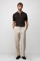 Antioch Kahve Comfort Slim Fermuarlı Erkek Triko T-Shirt