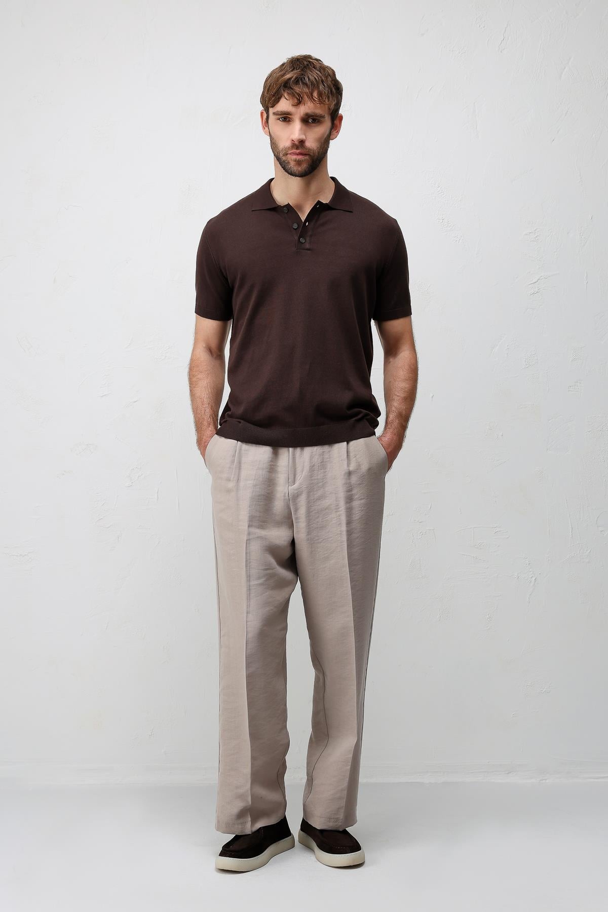 Antioch Kahve Comfort Slim Polo Yaka Erkek Triko T-Shirt